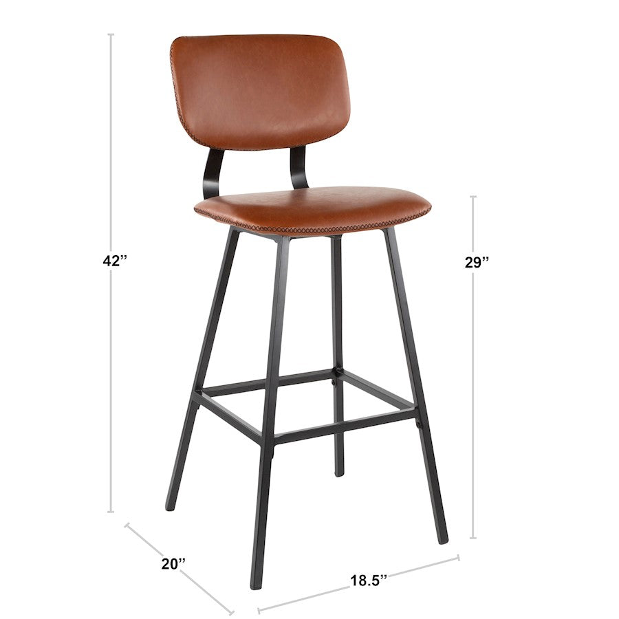 LumiSource Foundry 30in Bar Stool Set of 2 | Contemporary Black Metal and Grey PU with Zig Zag Stitching | Kitchen Island | Model B30-FNDYBK-GY2