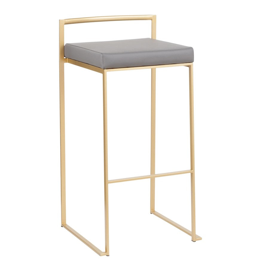 LumiSource Fuji 30.75in Bar Stool Set of 2 | Glam Gold Steel and Grey PU Leather | Kitchen Island & Home Bar Seating | Model B30-FUJIAUGY2