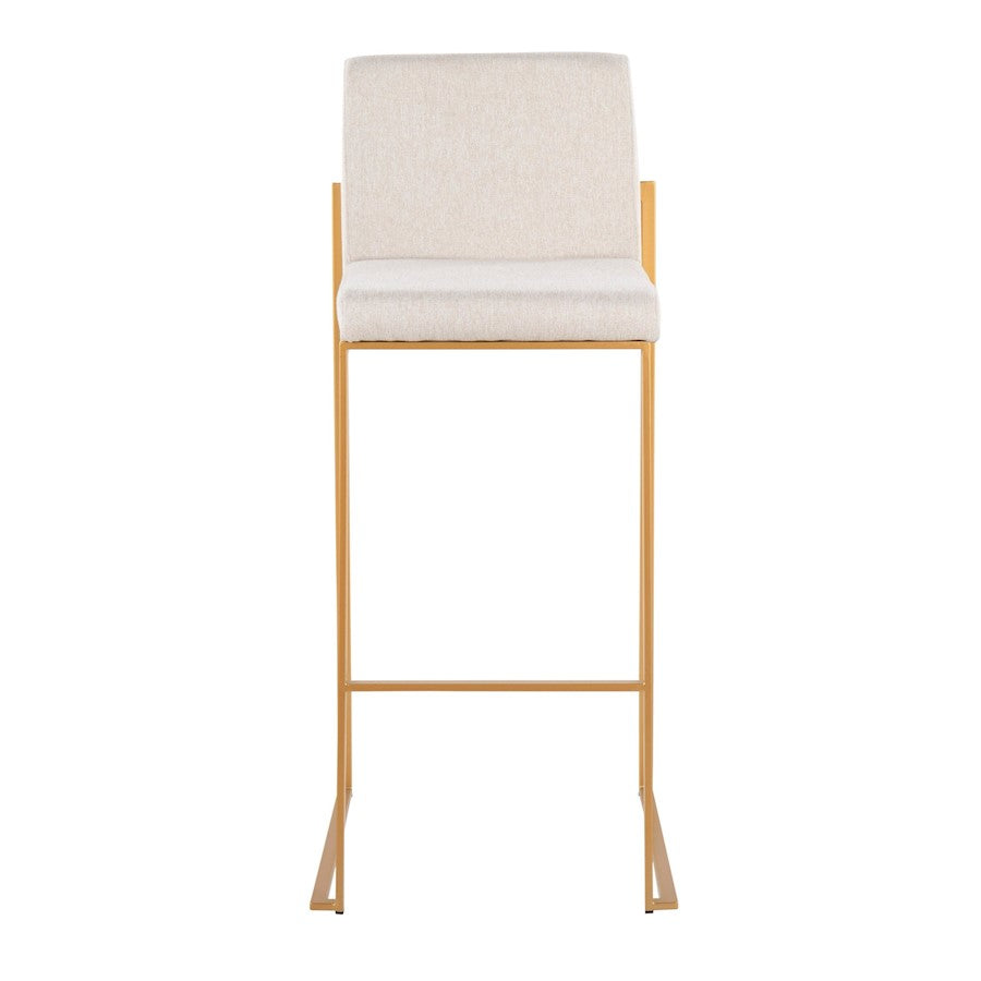LumiSource Fuji High Back Barstool Set of 2 | Gold Steel Frame & Beige Fabric | Kitchen Island & Bar Seating | Model B30-FUJIHBAUFBG2