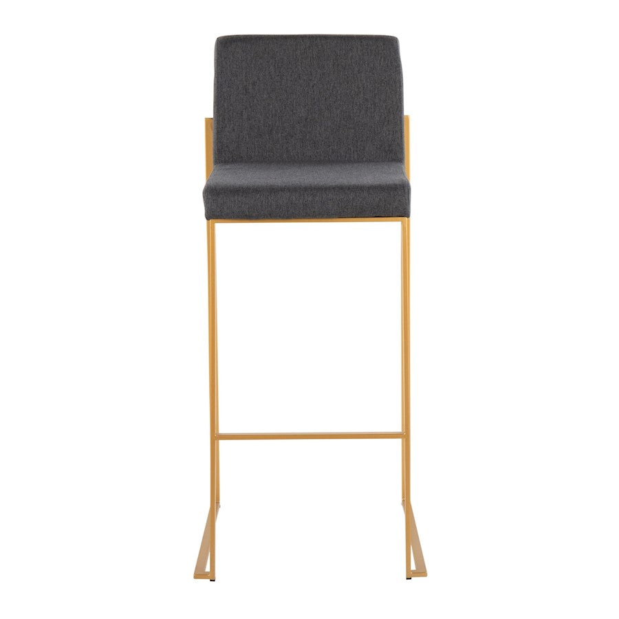 LumiSource Fuji High Back Barstool Set of 2 | Gold Steel Frame & Charcoal Fabric | Kitchen Island & Bar Seating | Model B30-FUJIHBAUFCHAR2