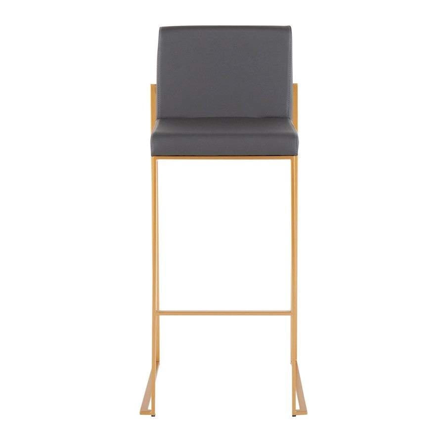 LumiSource Fuji High Back Barstool Set of 2 | Gold Steel Frame & Grey PU Leather | Kitchen Island & Bar Seating | Model B30-FUJIHBAUGY2