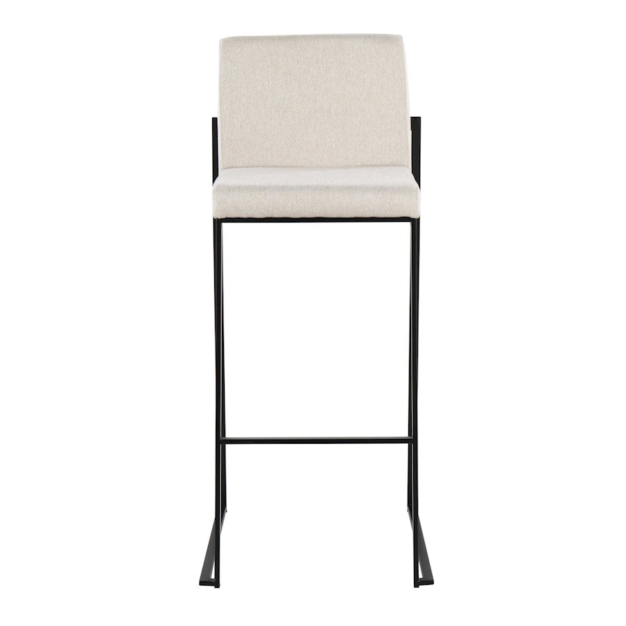 LumiSource Fuji High Back Barstool Set of 2 | Contemporary Black Steel and Beige Fabric | Kitchen Island & Home Bar Seating | Model B30-FUJIHBBKFBG2