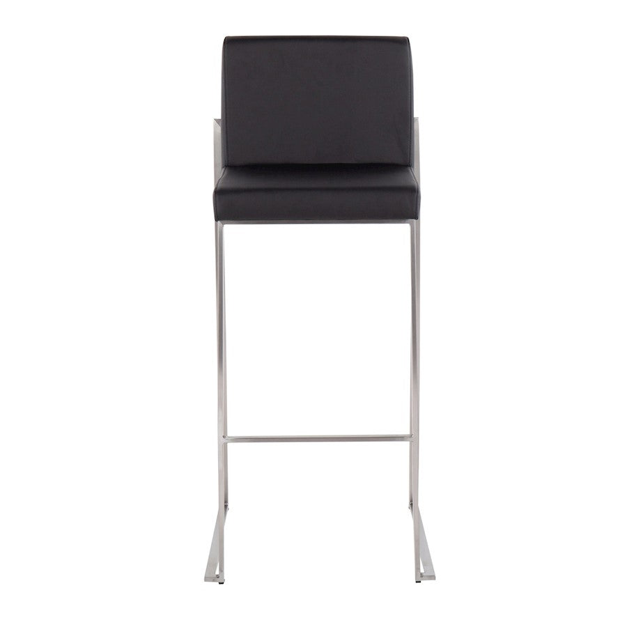 LumiSource Fuji High Back Barstool Set of 2 | Brushed Stainless Steel Frame and Black PU Upholstery | Kitchen Island & Home | Model B30-FUJIHBSSBK2