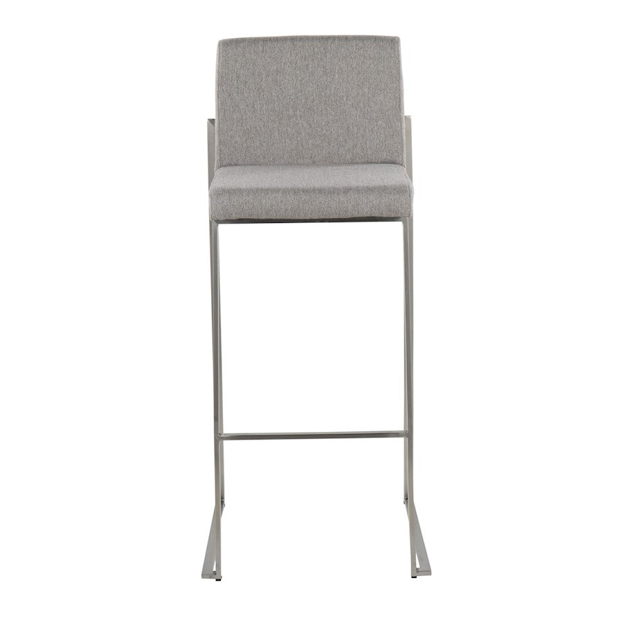 LumiSource Fuji High Back Barstool Set of 2 | Stainless Steel and Grey Fabric | Kitchen Island & Home Bar Seating | Model B30-FUJIHBSSFGY2