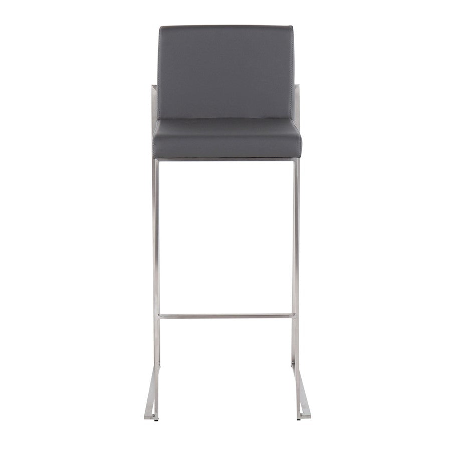 LumiSource Fuji High Back Barstool Set of 2 | Stainless Steel and Grey PU Leather | Kitchen Island & Home Bar Seating | Model B30-FUJIHBSSGY2