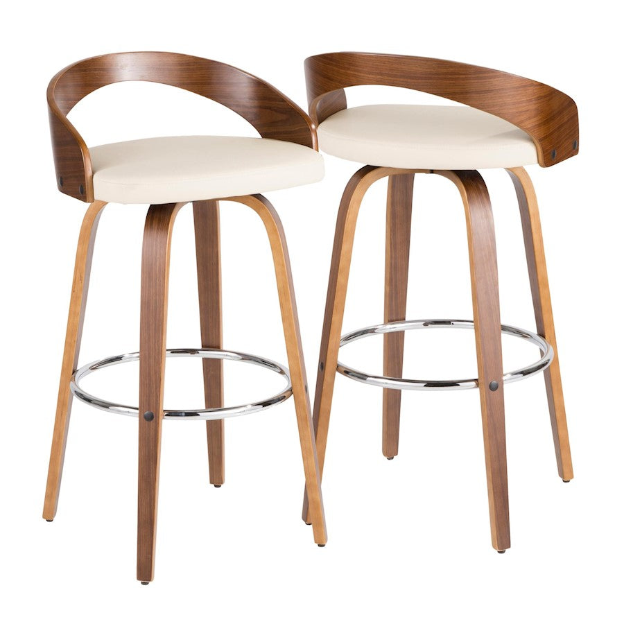 LumiSource Grotto 35.5in Barstool | Mid-Century Walnut Wood and Cream PU Leather | Kitchen Island & Home Bar Seating | Model B30-GROTTORWLCR2
