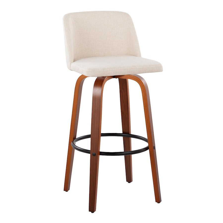 LumiSource Toriano 30in Barstool Set of 2 | Mid-Century Walnut Wood, Cream Fabric, Black Metal | Kitchen Island & Bar | Model B30-TRNO-GRTZQ2WLNCR2