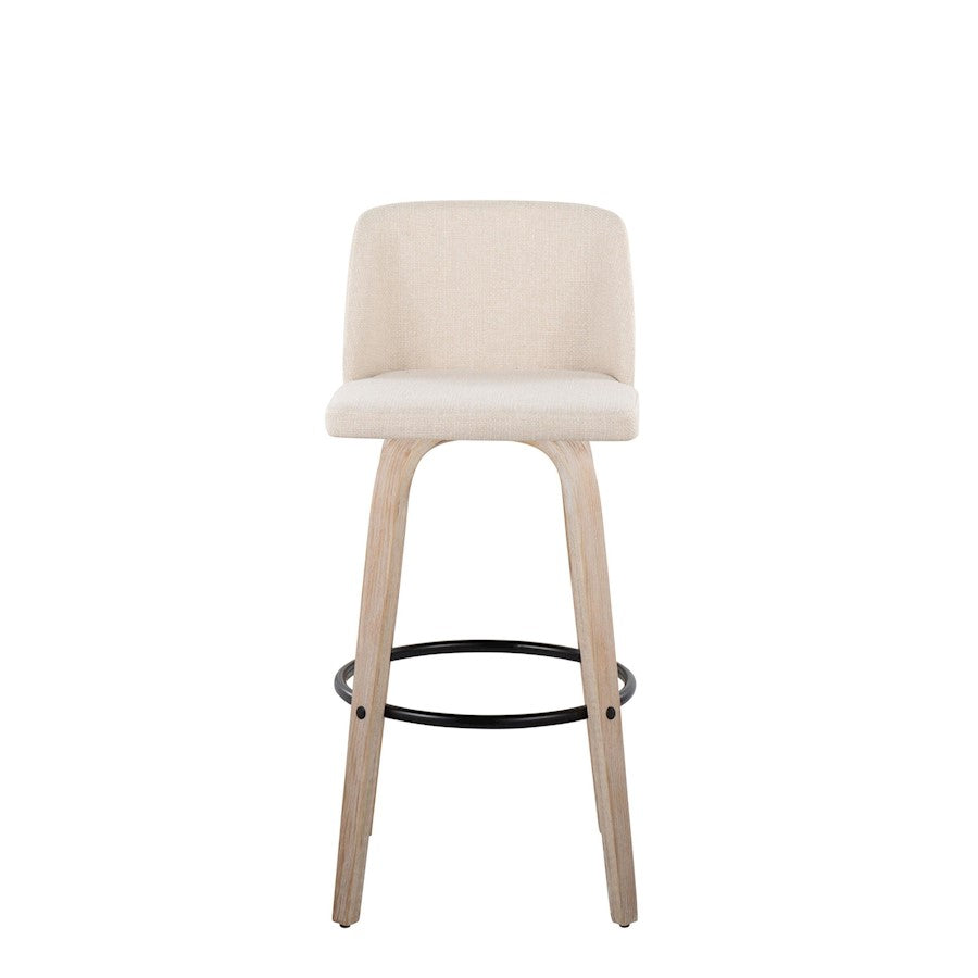 LumiSource Toriano 30in Barstool Set of 2 | Farmhouse White-Washed Wood, Cream Fabric, Black Metal | Kitchen Island | Model B30-TRNO-GRTZQ2WWNCR2