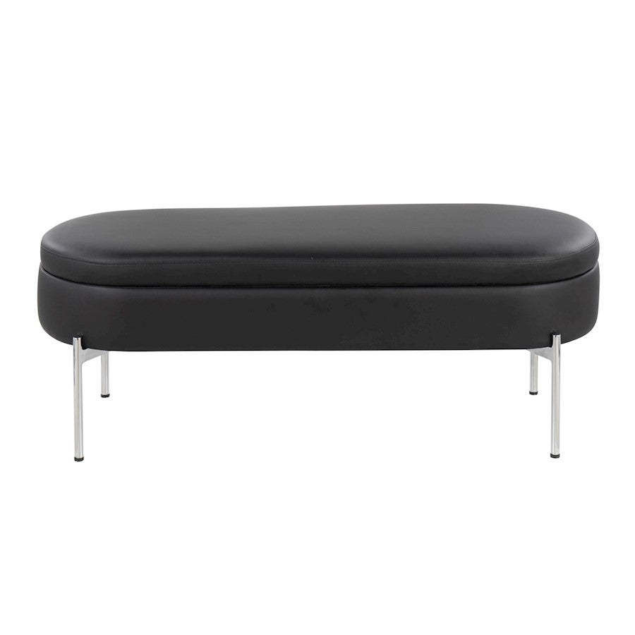 LumiSource Chloe 48in Storage Bench | Glam Chrome and Black PU | Entryway & Bedroom Seating with Hidden Storage | Model BC-CHLOESTORBK