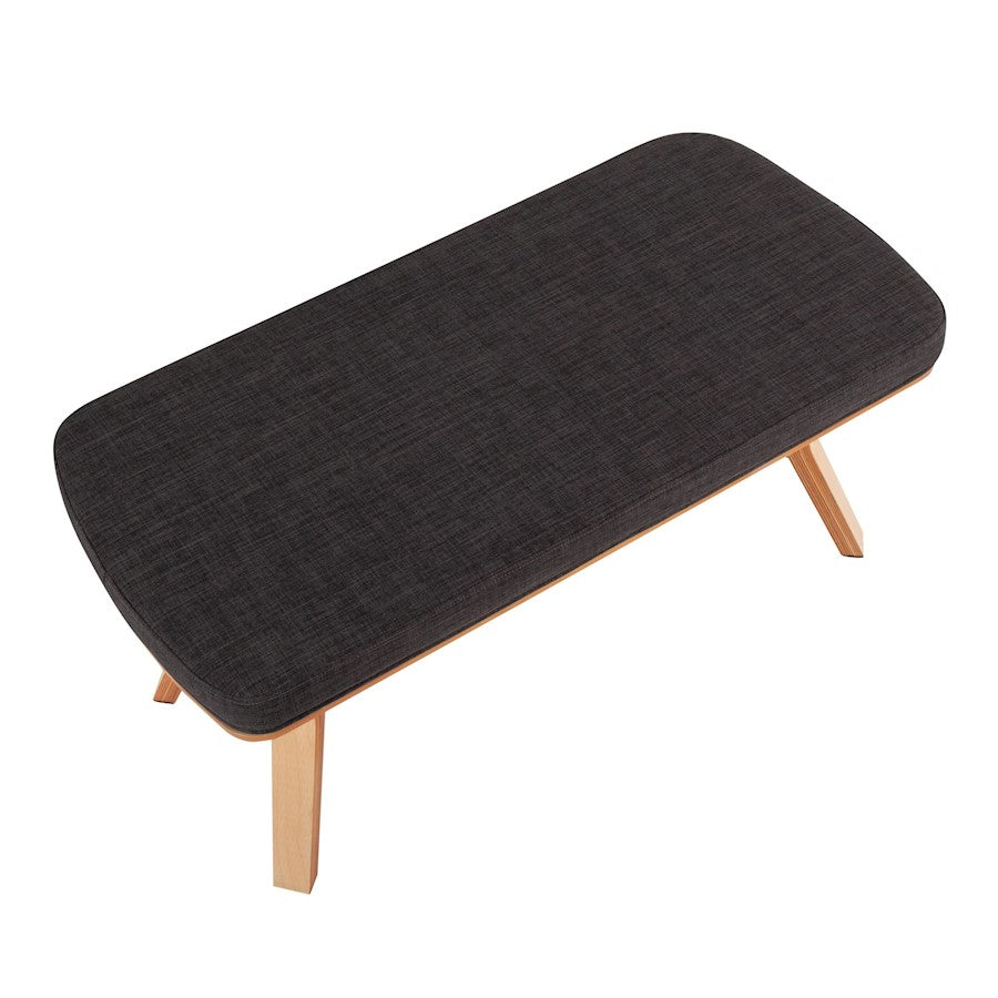 LumiSource Folia 42in Bench | Mid-Century Natural Wood Frame and Charcoal Fabric Cushion | Entryway & Bedroom Seating | Model BC-FOLIANACHAR