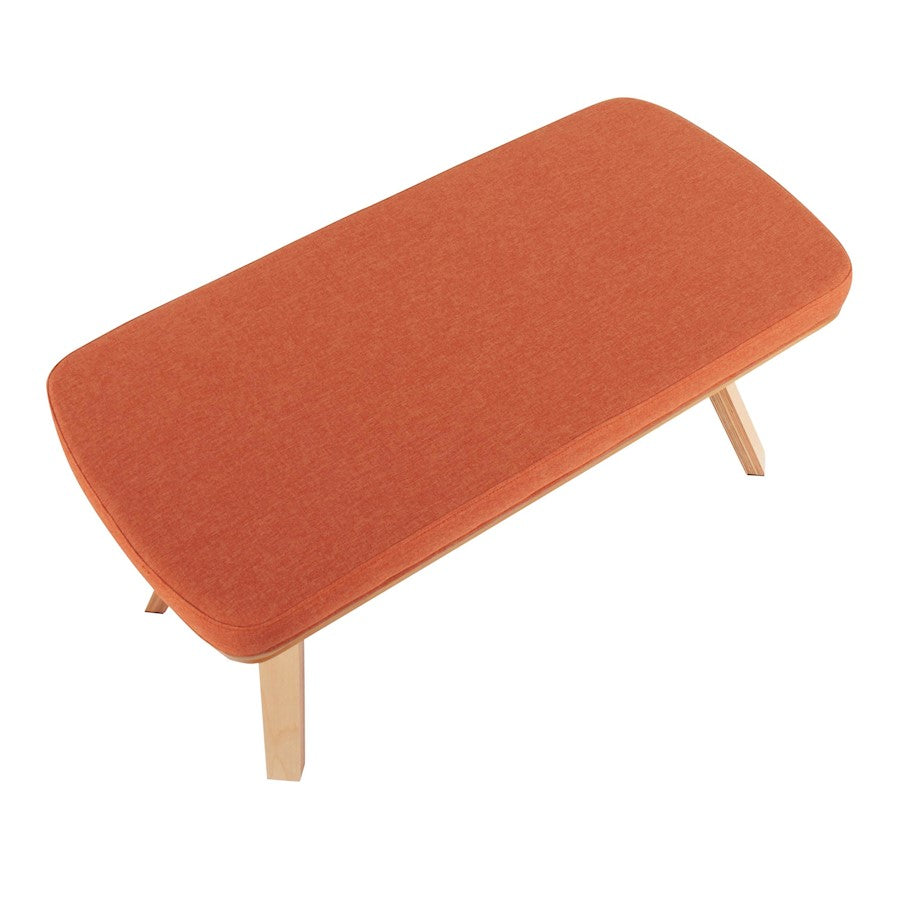 LumiSource Folia Bench 42in Wide | Mid-Century Natural Wood and Orange Fabric | Entryway & Bedroom Seating | 42 x 20 x 20 in | Model BC-FOLIANAO