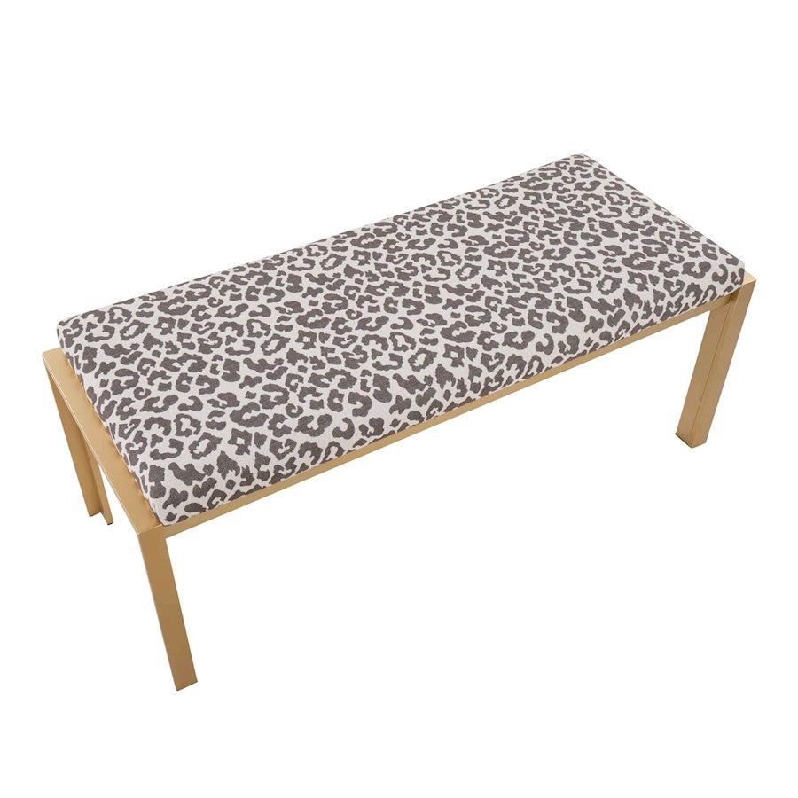 LumiSource Fuji Bench 46in Wide | Contemporary Gold Metal and Beige Leopard Fabric | Entryway & Bedroom Seating | 46 x 18 x 18 in | Model BC-FUJIAUBGL
