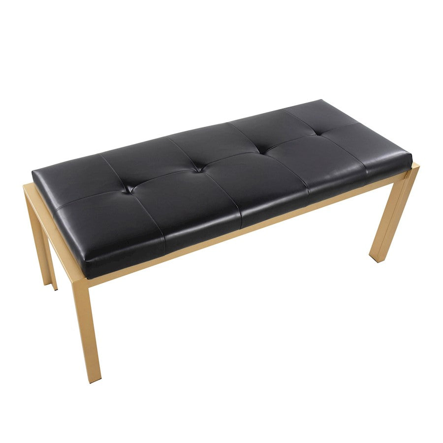 LumiSource Fuji Bench 46in Wide | Contemporary Gold Metal and Black PU | Entryway & Bedroom Seating | 46 x 18 x 18 in | Model BC-FUJIAUBK