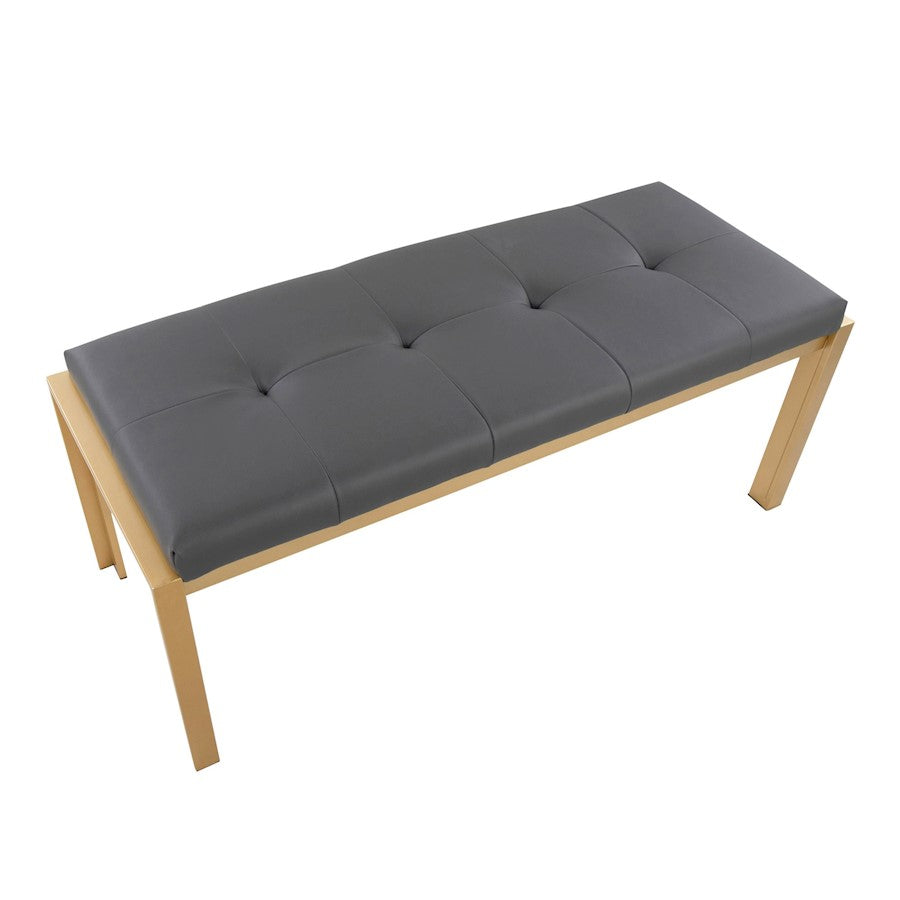 LumiSource Fuji 46in Bench | Gold Metal Frame and Grey PU Cushion | Entryway, Bedroom & Dining Room | 46 x 18.5 x 18 in | Model BC-FUJIAUGY