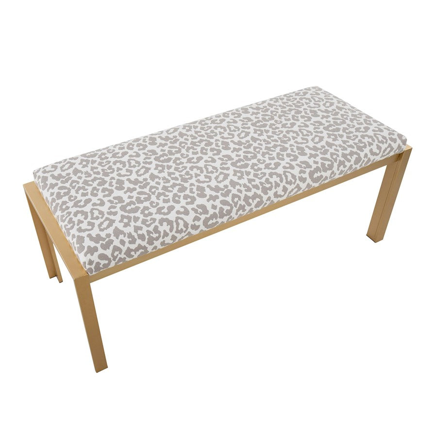 LumiSource Fuji 46in Bench | Gold Metal Frame and Grey Leopard Fabric Cushion | Entryway, Bedroom & Dining Room | Model BC-FUJIAUGYL