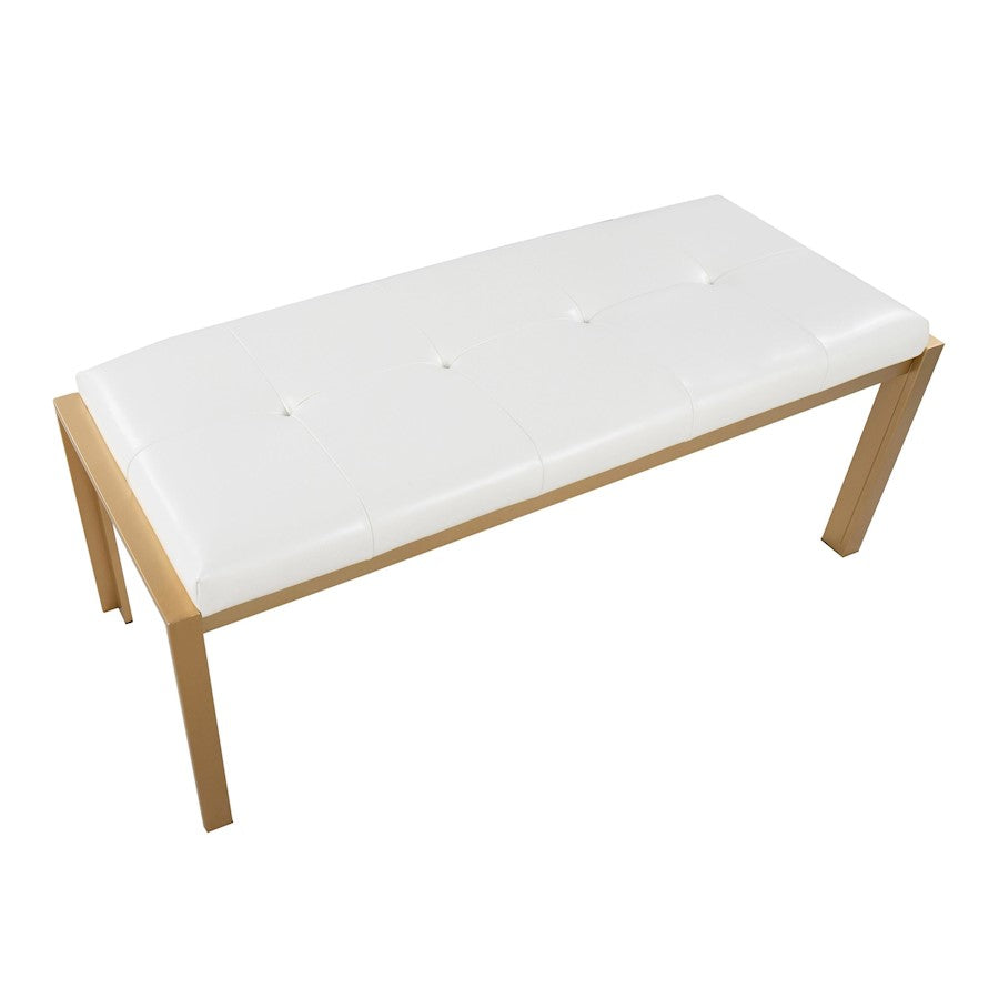 LumiSource Fuji 46in Bench | Gold Metal Frame and White PU Cushion | Entryway, Bedroom & Dining Room | 46 x 18.5 x 18 in | Model BC-FUJIAUW