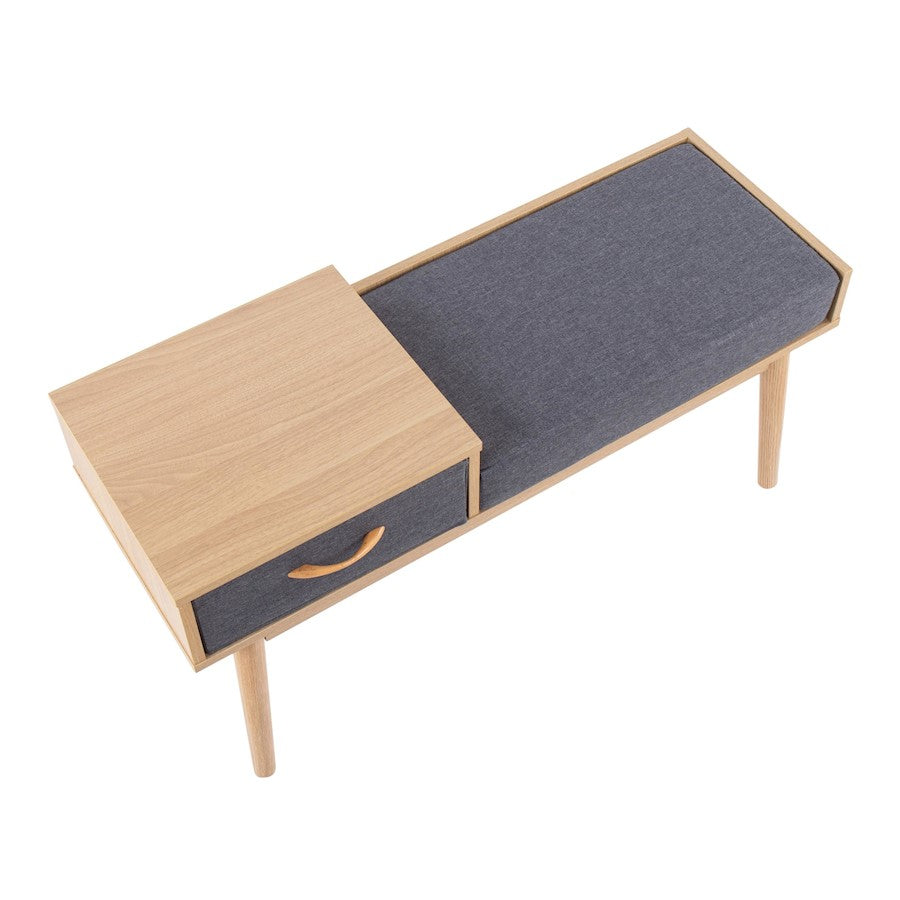 LumiSource Telephone Bench | Natural Wood and Grey Fabric Upholstered Seat | Entryway & Reading Nook Storage Bench | Model BC-PHONENAGY