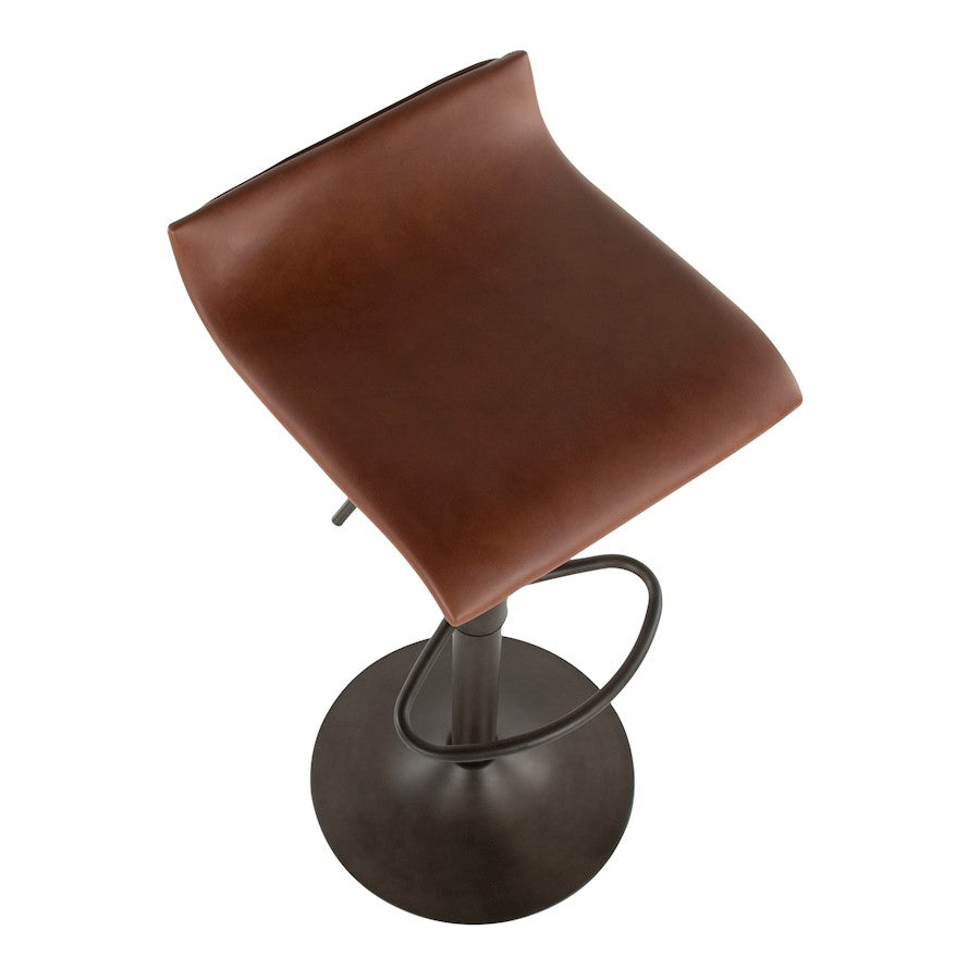 LumiSource Ale Adjustable Bar Stool | Antique Metal & Brown Faux Leather | Kitchen Island & Home Bar Seating | Model BS-ALEAN-MBN2