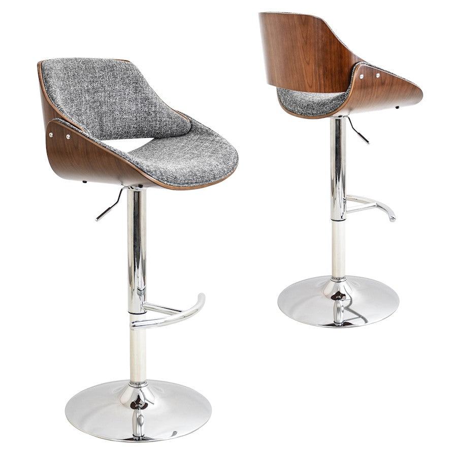 LumiSource Fabrizzi Adjustable Bar Stool | Mid-Century Walnut & Grey Fabric with Chrome Base | Kitchen Island & Home Bar Seating | Model BS-FBZZWL-GY