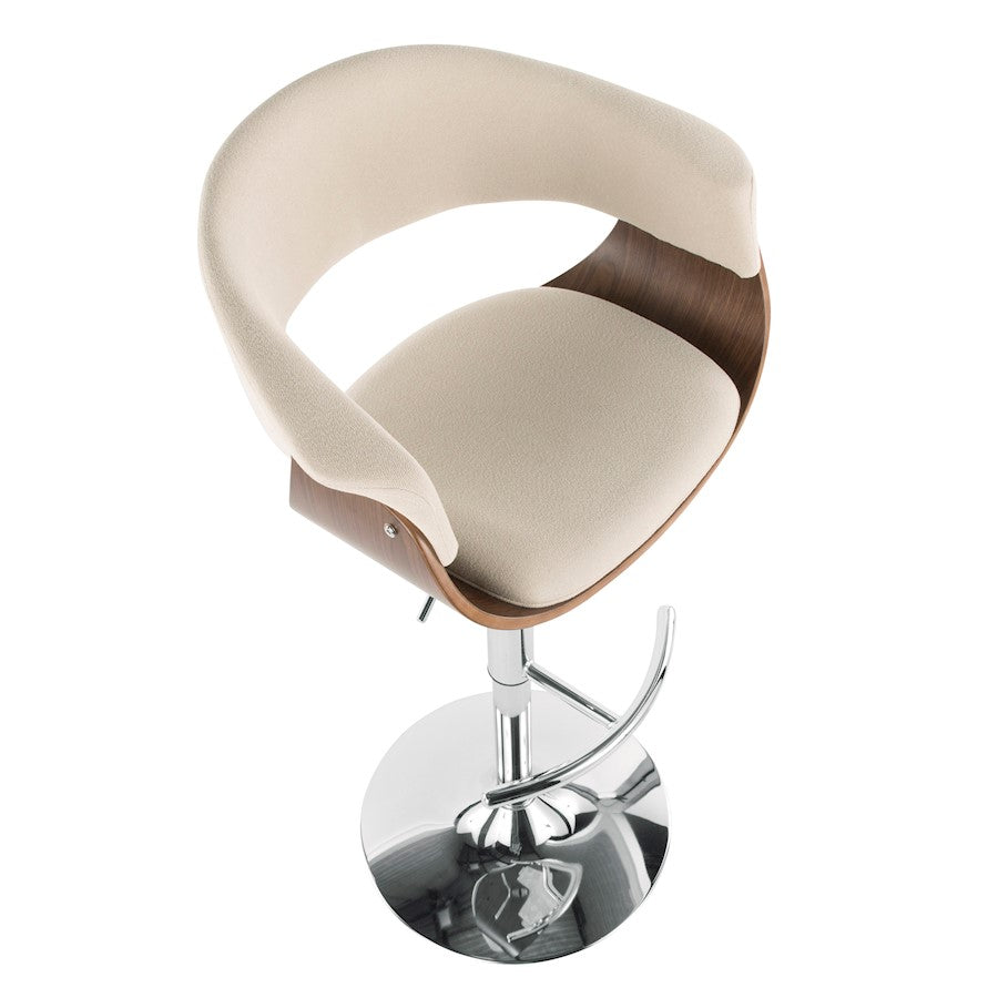LumiSource Vintage Mod Barstool | Mid-Century Walnut & Cream Fabric | Kitchen & Bar Seating | 17.5 x 23.25 x 42.75 in | Model BS-JY-VMOWL-C