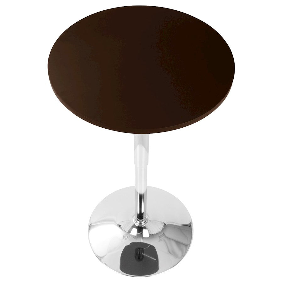 LumiSource Adjustable Bar Table 23.5in Round | Brown MDF Top & Chrome Base | Kitchen & Bar Height-Adjustable | Model BT-ADJ23TWBN
