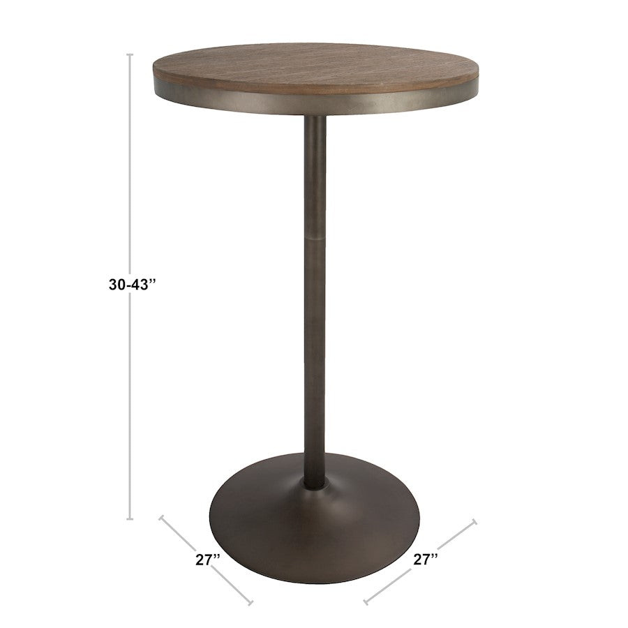 LumiSource Dakota Adjustable Bar & Dinette Table | Industrial Grey and Brown Wood Top | Kitchen Island & Dining Room | Model BT-DAKGY-BN