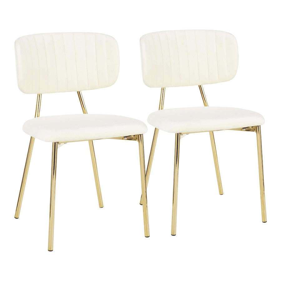 LumiSource Bouton Chair Set of 2 | Glam Gold Metal and Cream Velvet | Dining Room & Living Room Accent | 20.5 x 18 x 32 in | Model CH-BOUTONAUVCR2