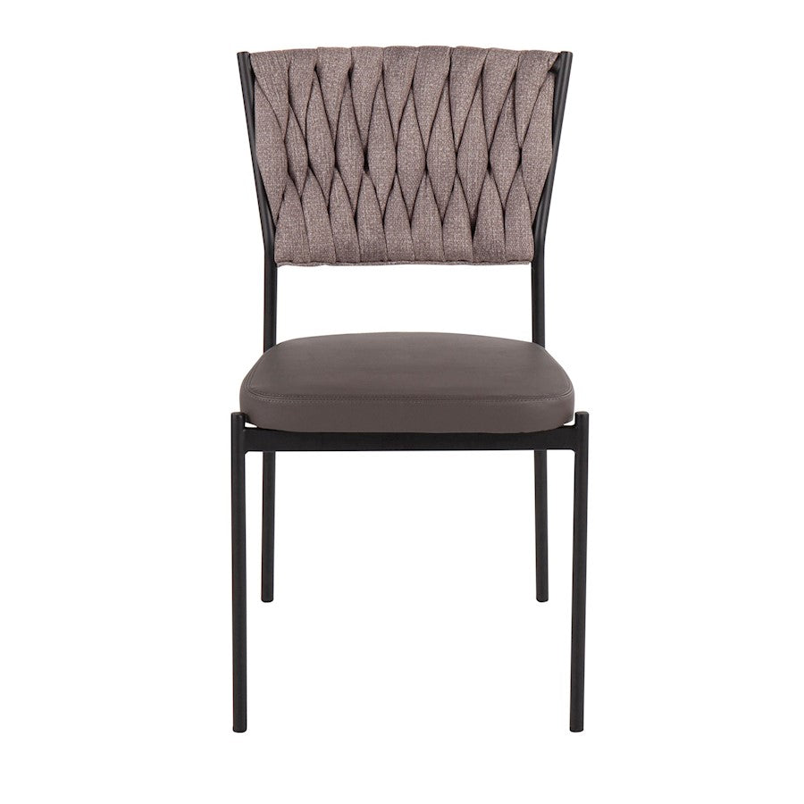 LumiSource Braided Tania Chair Set of 2 | Black Metal, Grey PU & Light Brown Fabric | Dining & Accent Seating | Model CH-BRAIDTANIABKGYLBN2