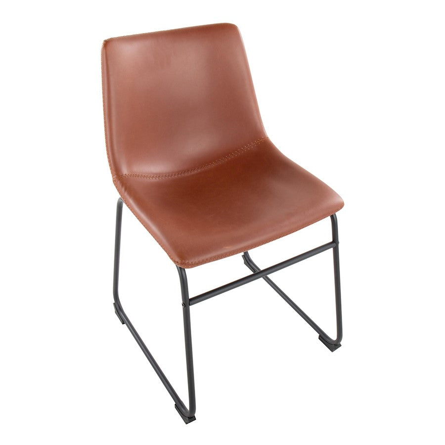 LumiSource Duke Side Chair Set of 2 | Industrial Black Steel and Cognac PU | Dining Room & Home Office Seating | Model CH-DUKEBKCG2