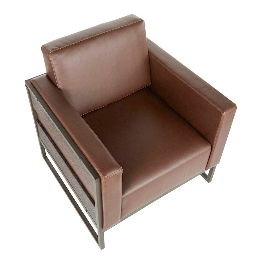 LumiSource Drift Lounge Chair | Antique Metal, Espresso Wood, Brown PU | Living Room & Lounge Seating | 32 x 31 x 34 in | Model CHR-DRIFT2ANBN