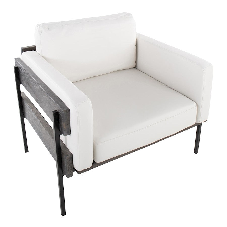 LumiSource Kari Accent Chair | Black Metal, Grey Wood, White PU | Living Room & Office Seating | 36 W x 30 D x 30.5 H in | Model CHR-KARIPU2BKGYW