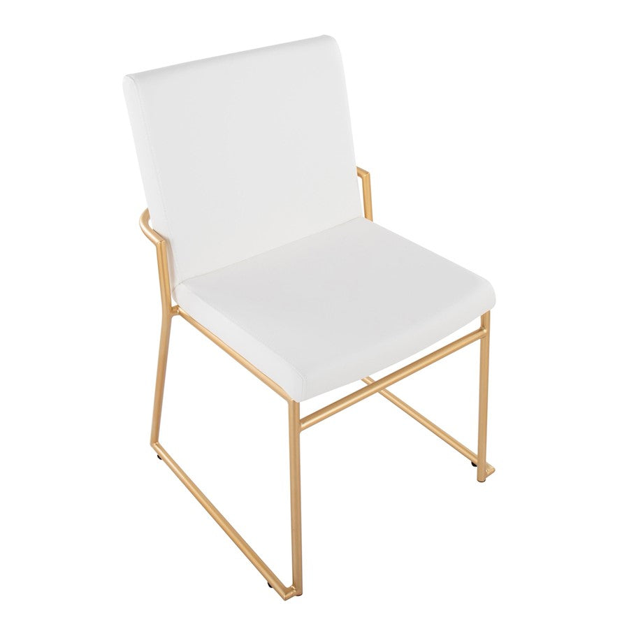 LumiSource Dutchess 22.5in Dining Chair Set of 2 | Glam White PU & Gold Steel | Dining Room & Kitchen Seating | Model DC-DUTCHESSAUW2