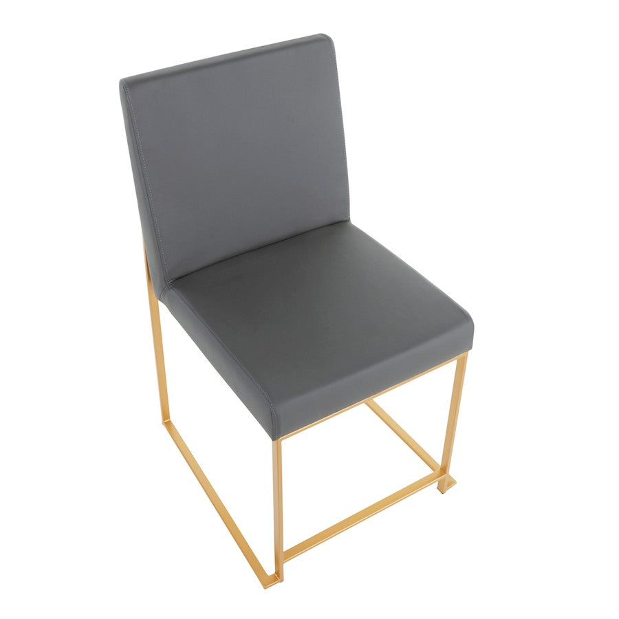 LumiSource Fuji High Back Dining Chair Set of 2 | Gold Metal and Grey PU | Dining Room & Office Seating | 21.5 x 18.5 x 33.5 in | Model DC-HBFUJIAUGY2