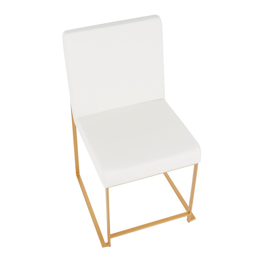 LumiSource Fuji High Back Dining Chair Set of 2 | Gold Metal & White PU | Dining Room & Office Seating | 18 x 22 x 34 in | Model DC-HBFUJIAUW2