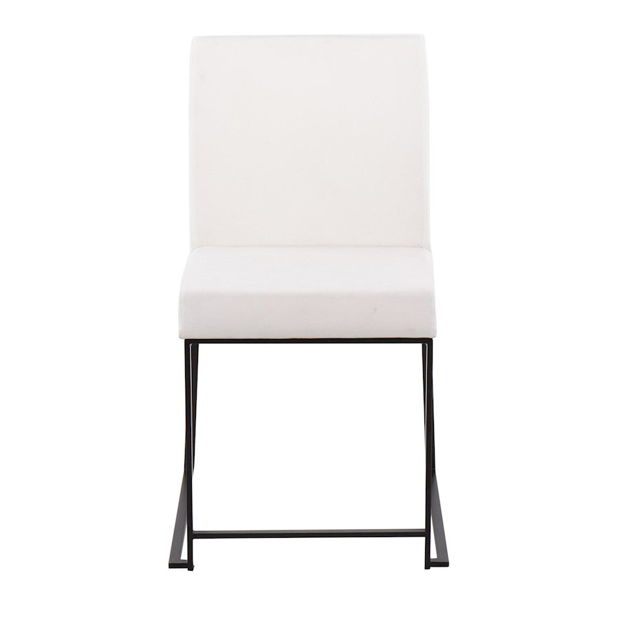LumiSource Fuji High Back Dining Chair Set of 2 | Black Steel & White Velvet | Dining Room & Office Seating | Model DC-HBFUJIBKVW2