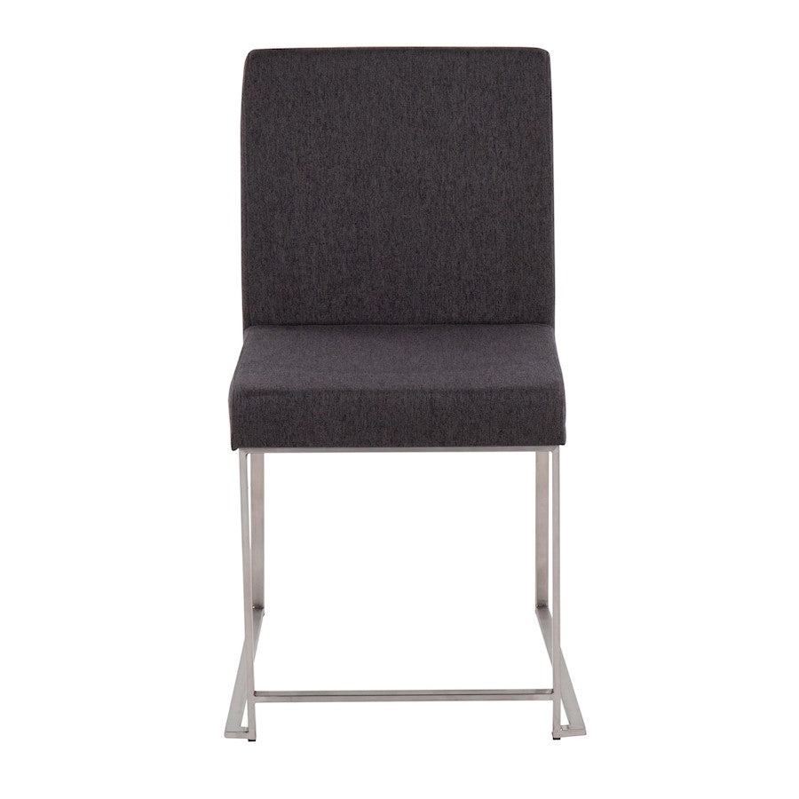 LumiSource Fuji High Back Dining Chair Set of 2 | Brushed Stainless Steel & Charcoal Fabric | Dining Room & Home Office | Model DC-HBFUJISSCHAR2