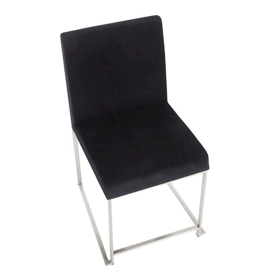 LumiSource Fuji High Back Dining Chair Set of 2 | Brushed Stainless Steel & Black Velvet | Dining Room & Home Office Seating | Model DC-HBFUJISSVBK2