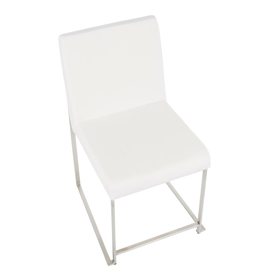 LumiSource Fuji High Back Dining Chair Set of 2 | Brushed Stainless Steel and White Velvet | Dining Room & Office Seating | Model DC-HBFUJISSVW2