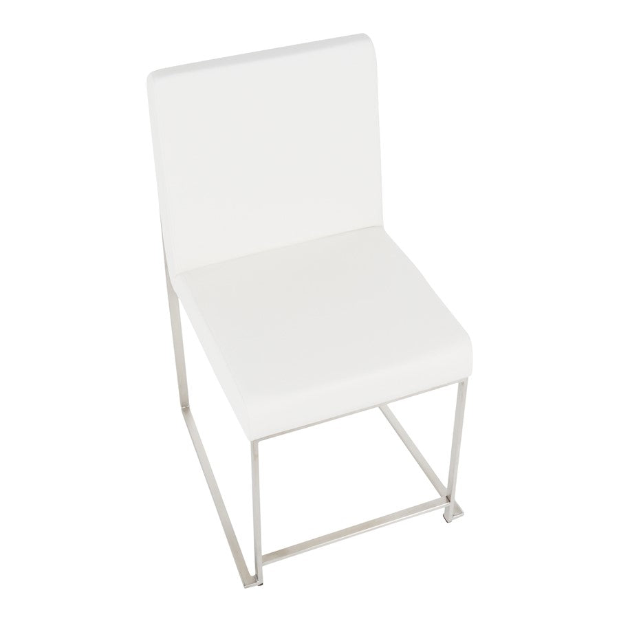 LumiSource Fuji High Back Dining Chair Set of 2 | Brushed Steel and White PU | Dining Room & Home Office Seating | Model DC-HBFUJISSW2
