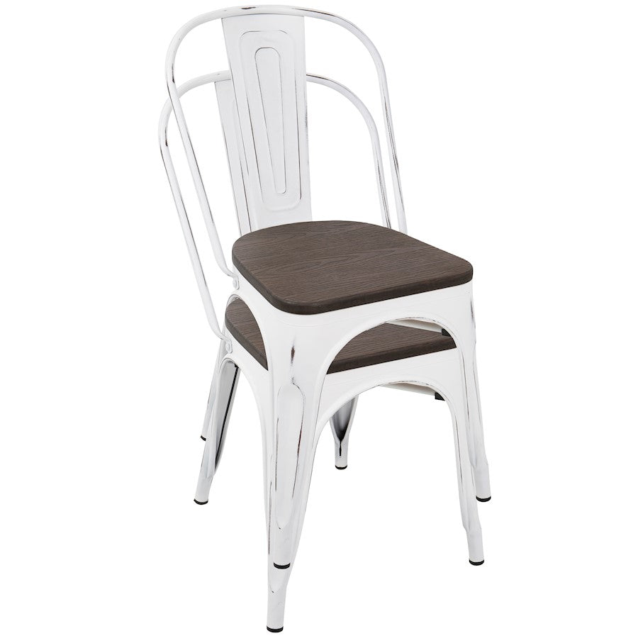 LumiSource Oregon Dining Chair Set of 2 | Industrial White and Espresso Steel & Bamboo | Kitchen & Dining Room | Model DC-ORVW-E2