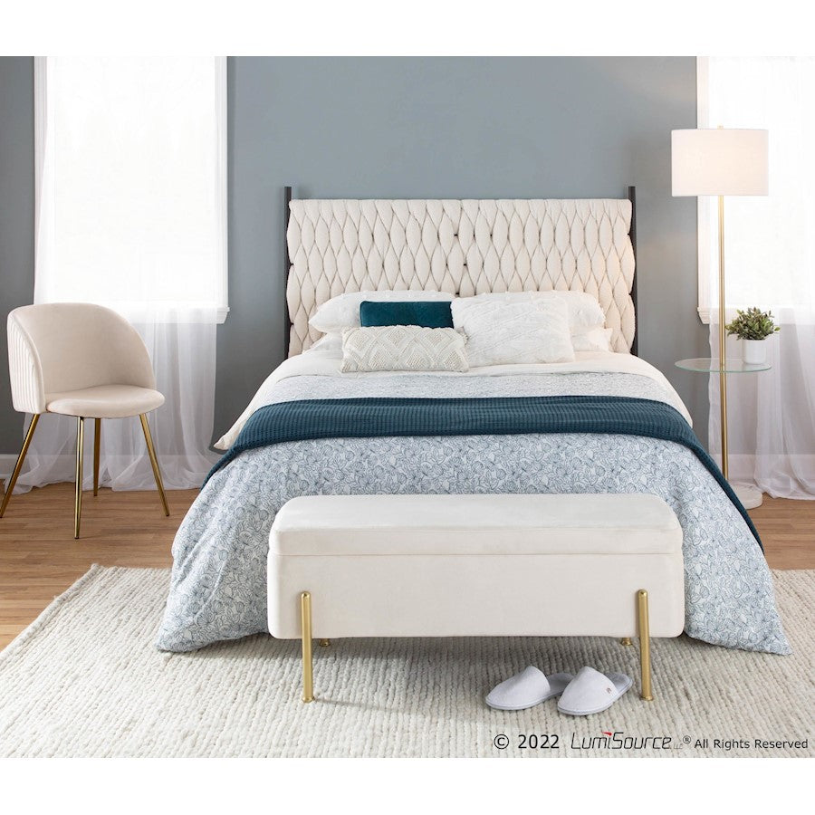 LumiSource Braided Matisse Queen Headboard | Black Metal & Cream Sherpa Upholstery | Bedroom & Guest Room | Model HBQ-BRDMATSHRPABKCR
