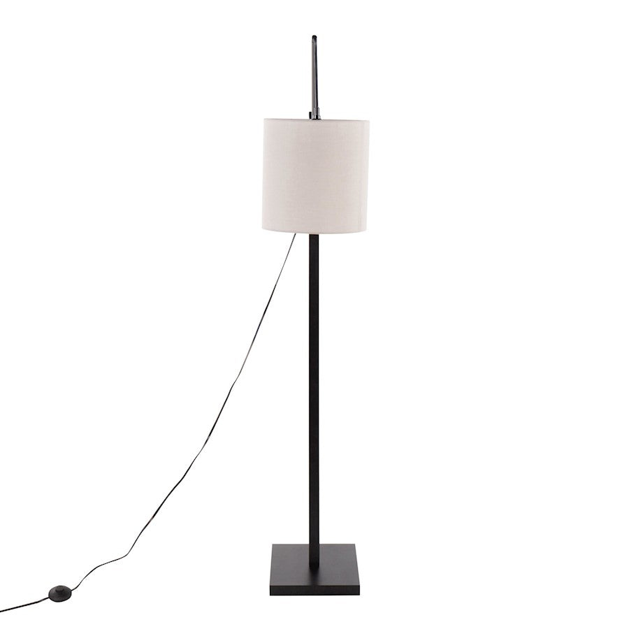 LumiSource Arturo 60in Adjustable Floor Lamp | Contemporary Black Wood and Steel with Grey Fabric Shade | Living Room & Home | Model LS-ARTUROFLBKGY