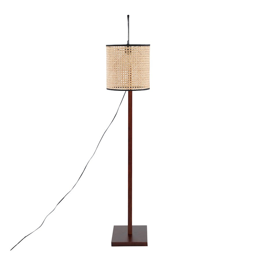 LumiSource Arturo 60in Floor Lamp | Contemporary Walnut Wood, Satin Nickel & Rattan | Living Room & Bedroom Reading Light | Model LS-ARTUROFLWLRTAN