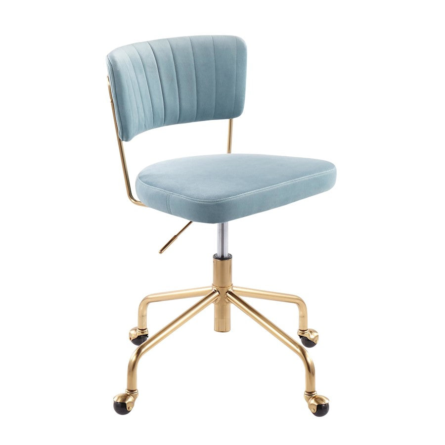 LumiSource Tania Task Chair | Gold Metal & Light Blue Velvet | Home Office & Study | 28.5 x 28.5 x 30.25-34.25 in | Model OC-TANIAAUVLBU