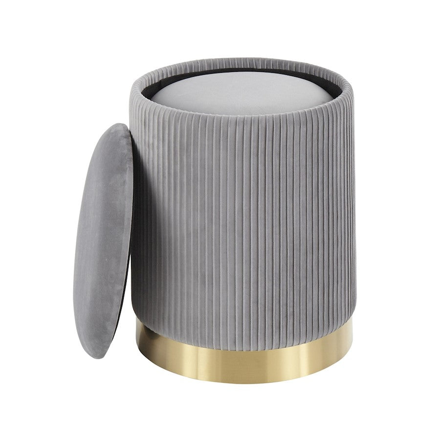 LumiSource Marla Pleated Nesting Ottoman Set | Gold Metal and Grey Velvet | Living Room & Bedroom Accent Seating | 12-14 in W | Model OT-MARLAPLTVGY