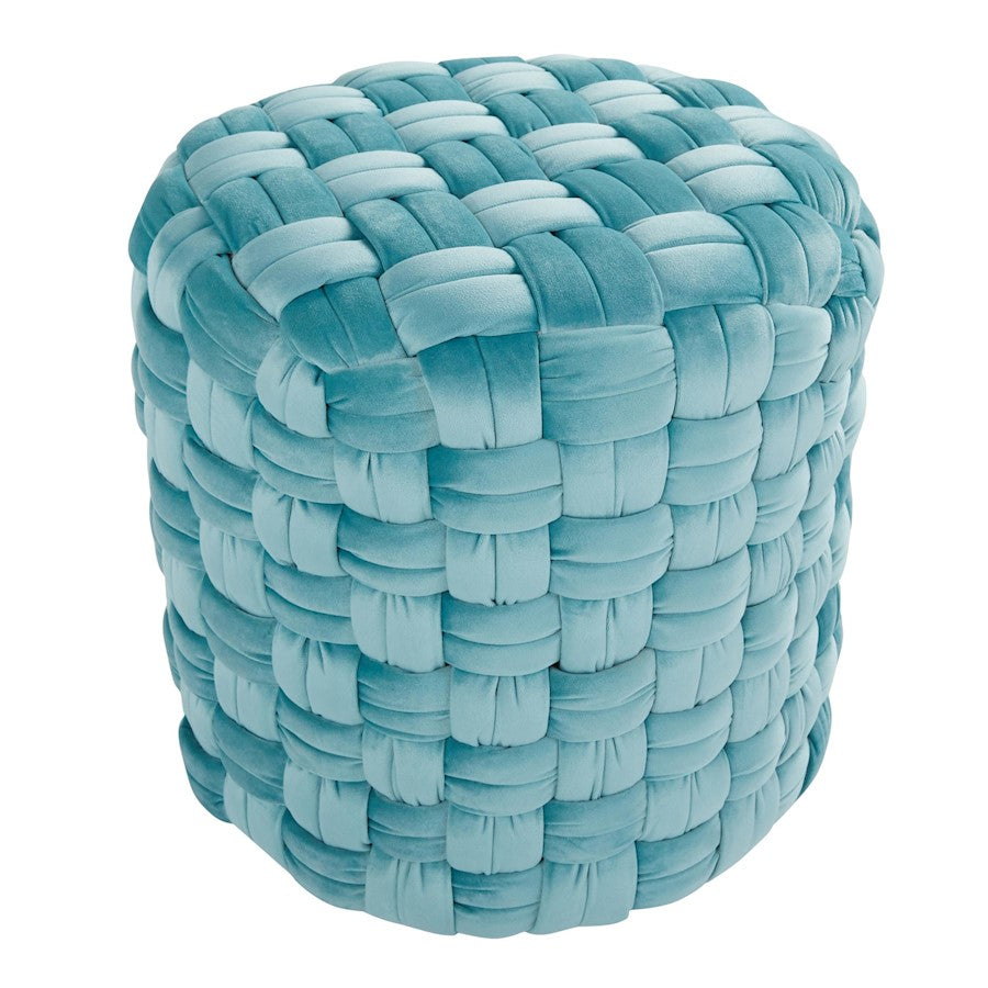LumiSource Braided 16in Round Ottoman | Ice Blue Velvet and Foam | Living Room Footrest & Casual Seating | 17 x 17 x 16.5 in | Model OT-RNDBRD16VLBU