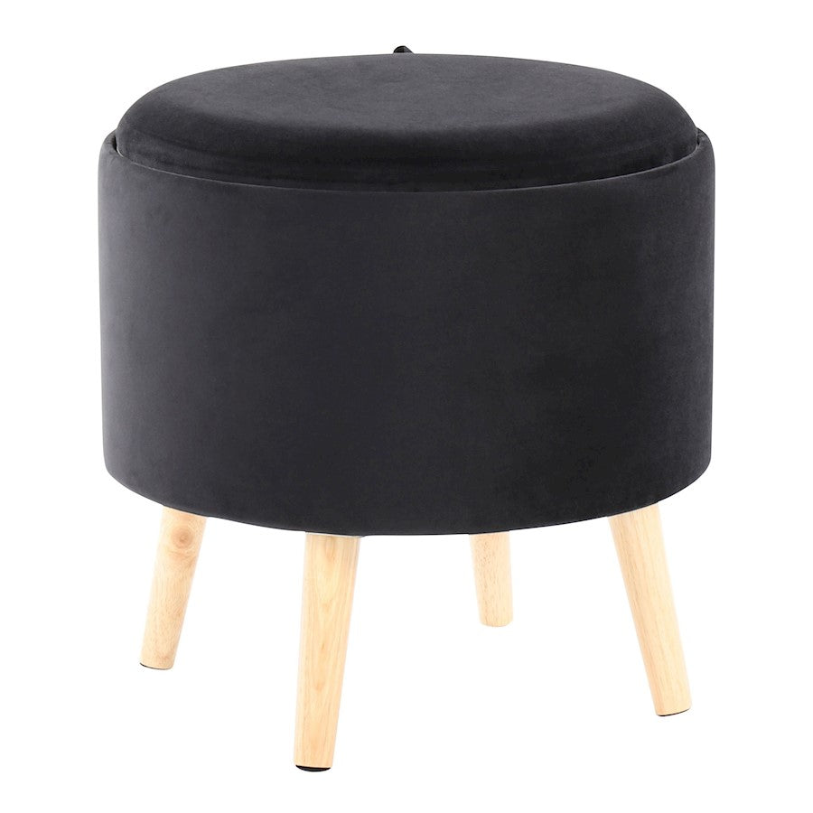 LumiSource Tray Storage Ottoman Set | Natural Wood & Black Velvet | Living Room & Entryway Seating & Storage | 18in H | Model OT-STORNESTNAVBK