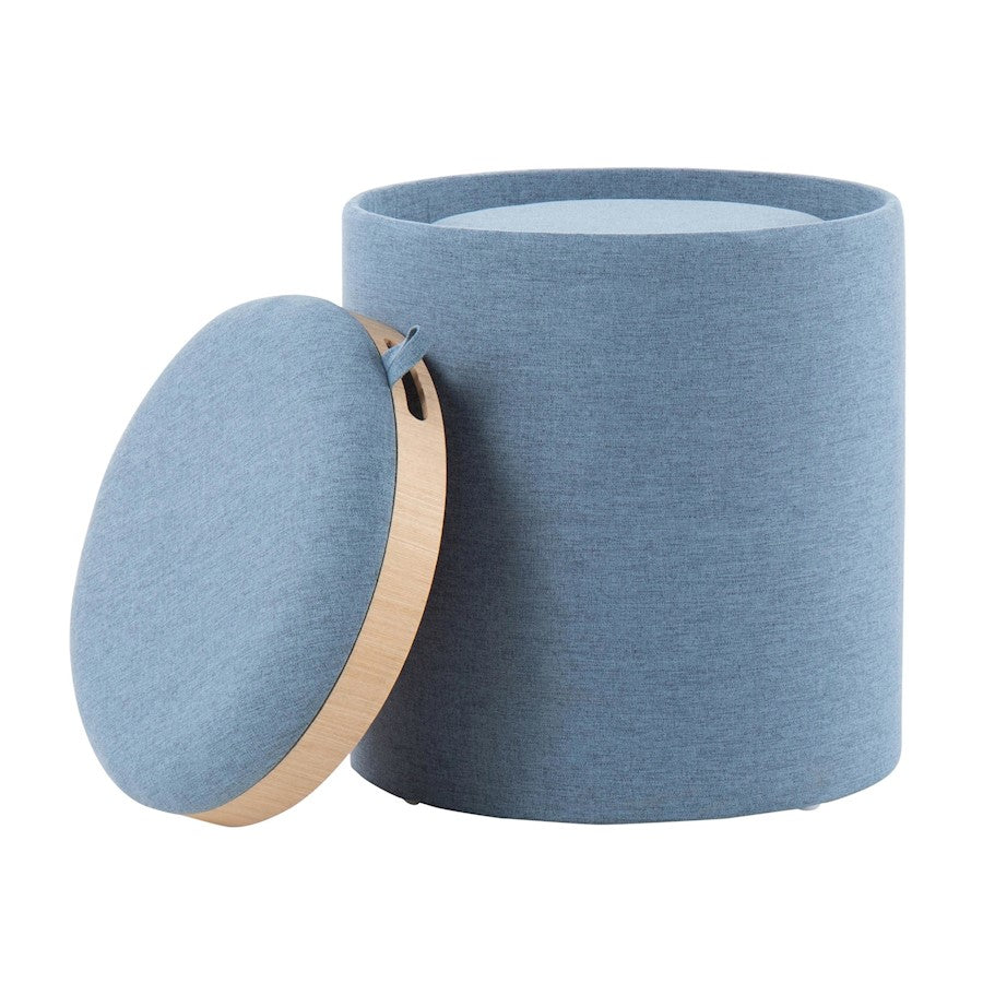 LumiSource Tray Nesting Ottoman Set | Blue Fabric & Natural Wood | Living Room & Bedroom Seating & Storage | 17.5in H | Model OT-TRAYNESTBUNA