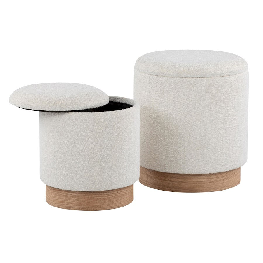 LumiSource Marla Nesting Ottoman Set | Natural Wood & Cream Terry Cloth | Living Room & Bedroom Seating | Model OT2-MARLATERRYNACR