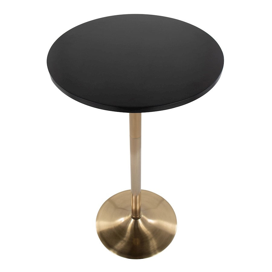 LumiSource Pebble Adjustable Table | Gold Metal & Black MDF | Dining or Bar Height | 23.75 x 23.75 x 30/42 in | Model T3042-PEBAUBK